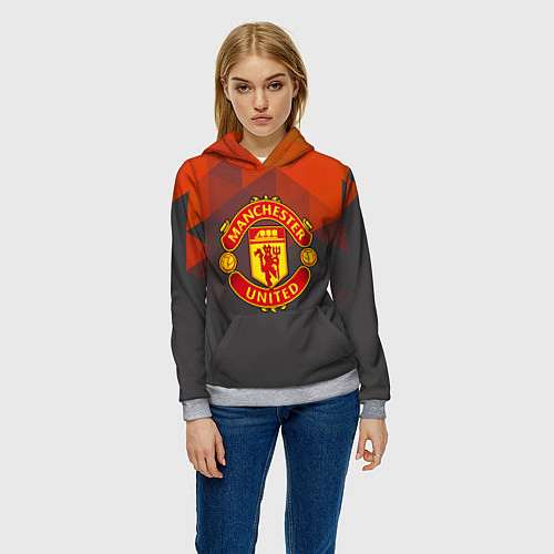 Женская толстовка Манчестер Юнайтед полигональный красный / 3D-Меланж – фото 3