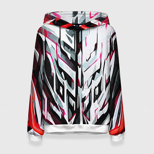 Женская толстовка Хаотичная красно-белая абстракция / 3D-Белый – фото 1