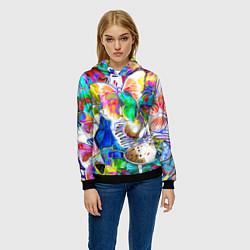 Толстовка-худи женская Живописные бабочки, цвет: 3D-черный — фото 2