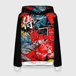 Толстовка-худи женская Самурай и демон Они, цвет: 3D-белый