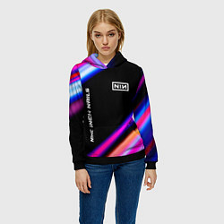 Толстовка-худи женская Nine Inch Nails neon rock lights, цвет: 3D-черный — фото 2