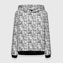 Толстовка-худи женская Черно белый узор с ящерицами - паттерн, цвет: 3D-черный
