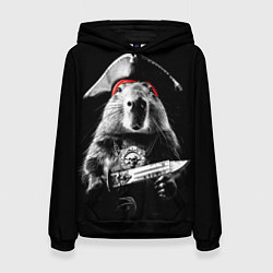 Толстовка-худи женская Капибара с пиратским ножом, цвет: 3D-черный