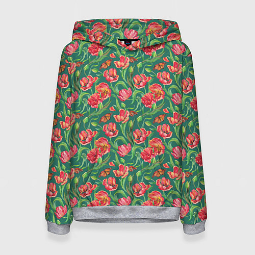 Женская толстовка Тюлпаны с бабочками / 3D-Меланж – фото 1
