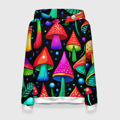 Женская толстовка Неоновые мухоморы в горошек / 3D-Белый – фото 1