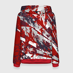 Толстовка-худи женская Геометрическая абстракция линии на красном, цвет: 3D-красный