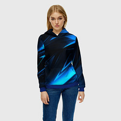 Толстовка-худи женская Грани неоновые текстура, цвет: 3D-синий — фото 2