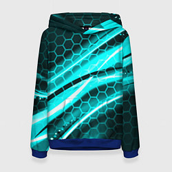 Толстовка-худи женская Неоновая броня абстракция, цвет: 3D-синий