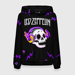 Толстовка-худи женская Led Zeppelin неоновый череп, цвет: 3D-черный