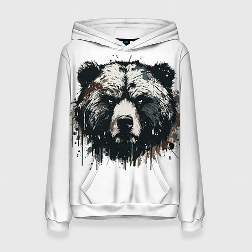 Женская толстовка Гранж - портрет медведя / 3D-Белый – фото 1