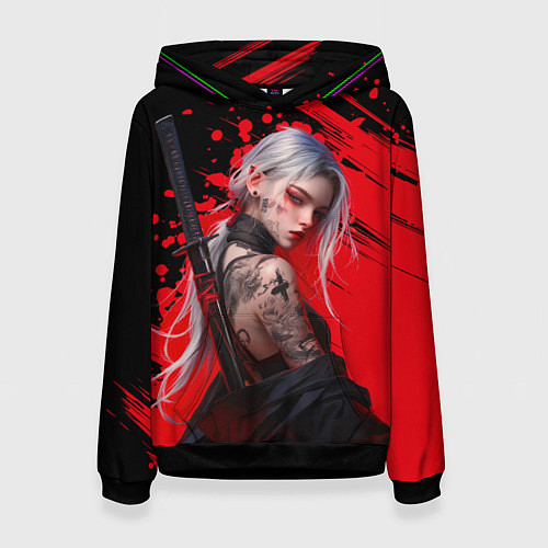 Женская толстовка Татуированная девушка аниме с катаной / 3D-Черный – фото 1