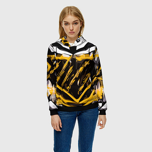 Женская толстовка Yellow and white abstraction on a black background / 3D-Черный – фото 3