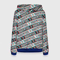 Толстовка-худи женская Ювентус глитч паттерн, цвет: 3D-синий