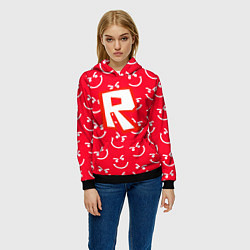 Толстовка-худи женская Roblox smile pattern, цвет: 3D-черный — фото 2