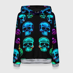 Женская толстовка Neon skulls - ai art pattern