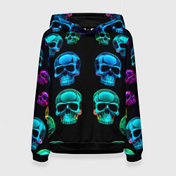 Толстовка-худи женская Neon skulls - ai art pattern, цвет: 3D-черный