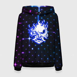 Толстовка-худи женская Киберпанк неоновый паттерн, цвет: 3D-черный