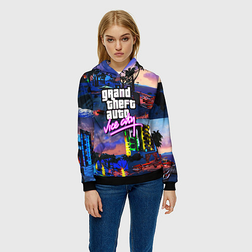 Женская толстовка GTA vice city коллаж / 3D-Черный – фото 3