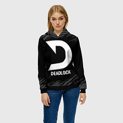 Толстовка-худи женская Deadlock glitch на темном фоне, цвет: 3D-черный — фото 2
