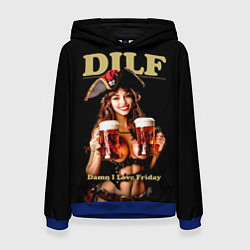 Толстовка-худи женская DILF - damn I love Friday, цвет: 3D-синий