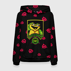 Толстовка-худи женская Боевые жабы паттерн, цвет: 3D-черный