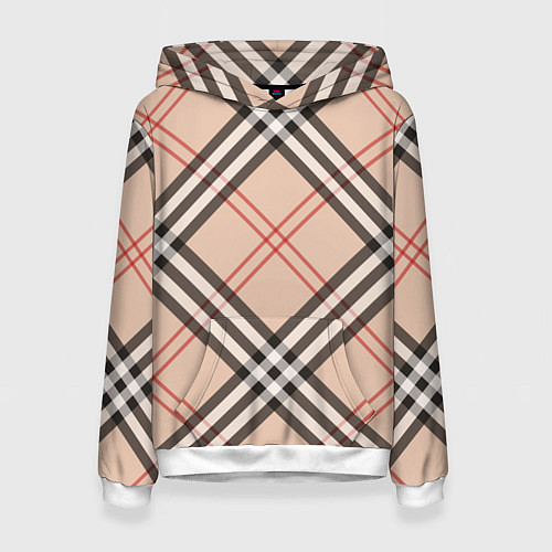 Женская толстовка Стильная клетка - шотландка, крупно / 3D-Белый – фото 1
