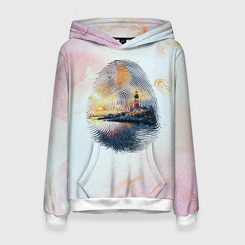 Женская толстовка Маяк у моря на закате в отпечатке пальца / 3D-Белый – фото 1