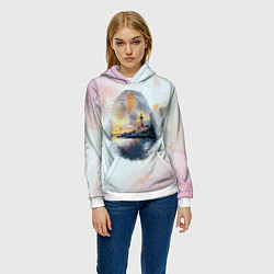 Толстовка-худи женская Маяк у моря на закате в отпечатке пальца, цвет: 3D-белый — фото 2