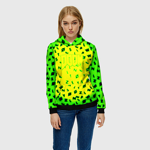 Женская толстовка Doom кислотное лого символы / 3D-Черный – фото 3