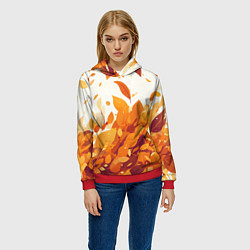 Толстовка-худи женская Осенние опавшие листья, цвет: 3D-красный — фото 2