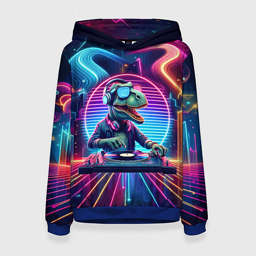 Женская толстовка Dino DJ - neon glow / 3D-Синий – фото 1