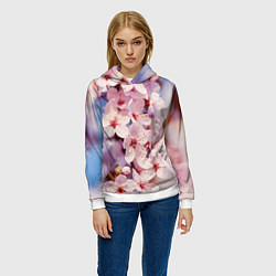 Толстовка-худи женская Цветущая сакура крупно, цвет: 3D-белый — фото 2