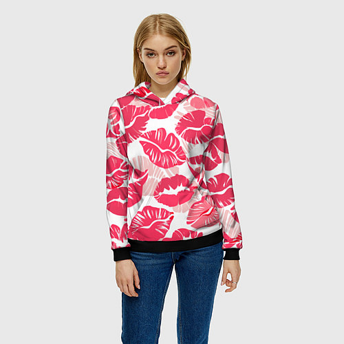 Женская толстовка Романтический отпечаток помады игривый макияж / 3D-Черный – фото 3