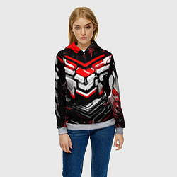 Толстовка-худи женская Красно-белая агрессивная абстракция на чёрном фоне, цвет: 3D-меланж — фото 2
