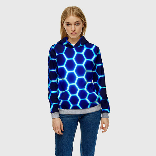 Женская толстовка Неоновые шестигранники с подсветкой / 3D-Меланж – фото 3