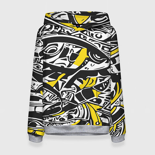 Женская толстовка Черно-желтый орнамент / 3D-Меланж – фото 1