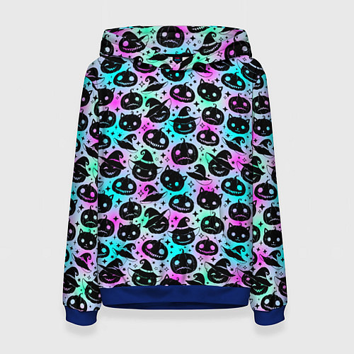 Женская толстовка Halloween - тыквы на неоновом фоне / 3D-Синий – фото 1