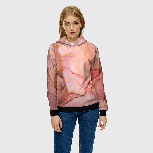 Женская толстовка Текстура розового мрамора с золотом / 3D-Черный – фото 3