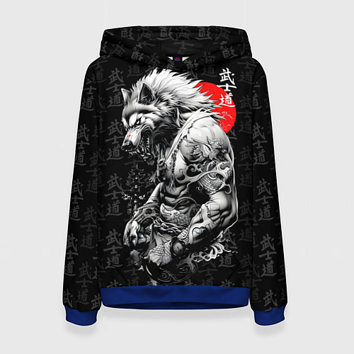 Женская толстовка Волк воин - японская гравюра / 3D-Синий – фото 1