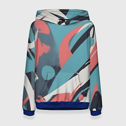 Толстовка-худи женская Граффити в пастельных тонах абстракция, цвет: 3D-синий