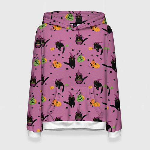 Женская толстовка Хэллоуин и кот ведьмы / 3D-Белый – фото 1