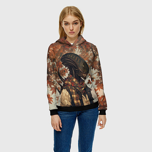Женская толстовка Ксеноморф в клетчатом шарфе / 3D-Черный – фото 3