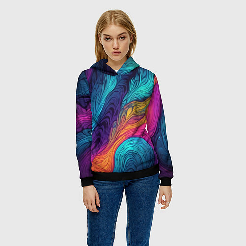 Женская толстовка Перья эбру абстракция / 3D-Черный – фото 3
