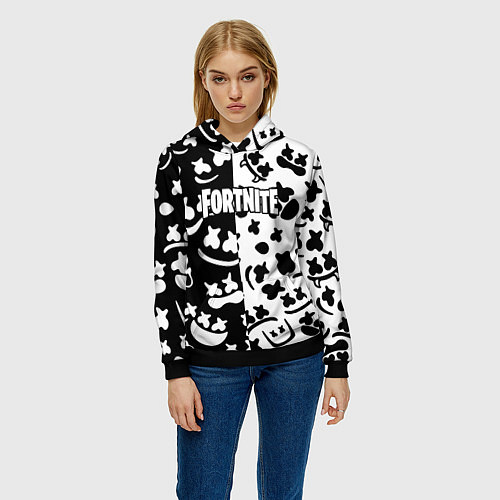 Женская толстовка Fortnite patten Marshmello / 3D-Черный – фото 3