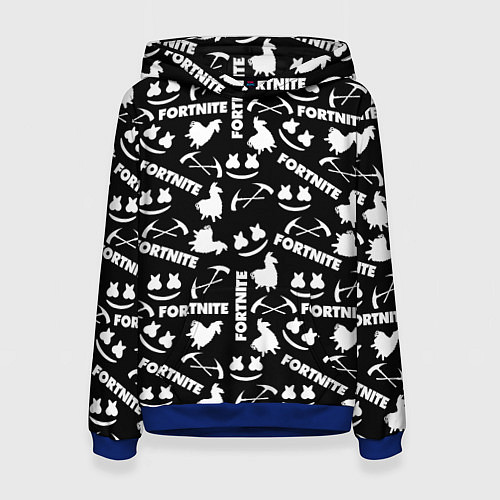 Женская толстовка Fortnite black pattern / 3D-Синий – фото 1