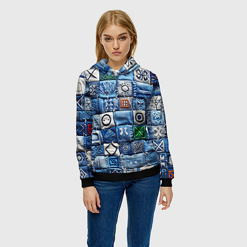 Женская толстовка Геймерский пиксельный пэчворк / 3D-Черный – фото 3