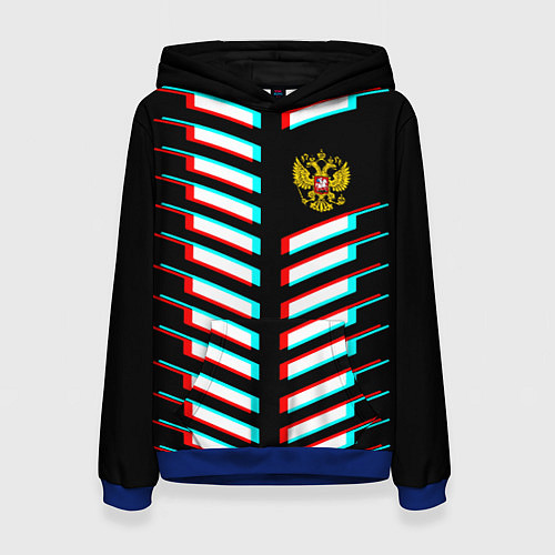 Женская толстовка Герб РФ глитч геометрия / 3D-Синий – фото 1