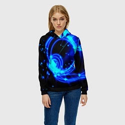 Толстовка-худи женская Оптические синие волны, цвет: 3D-черный — фото 2
