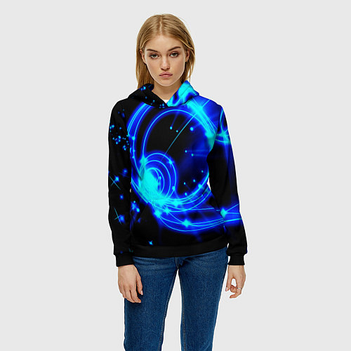 Женская толстовка Оптические синие волны / 3D-Черный – фото 3
