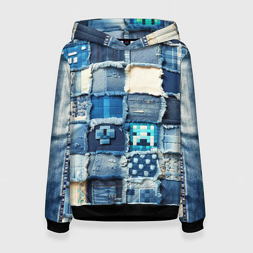 Женская толстовка Minecraft на пэчворк дениме / 3D-Черный – фото 1